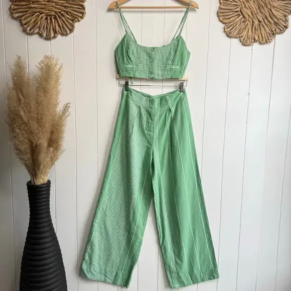 Free People set co-ord matching set pants and crop top cotton striped Medium